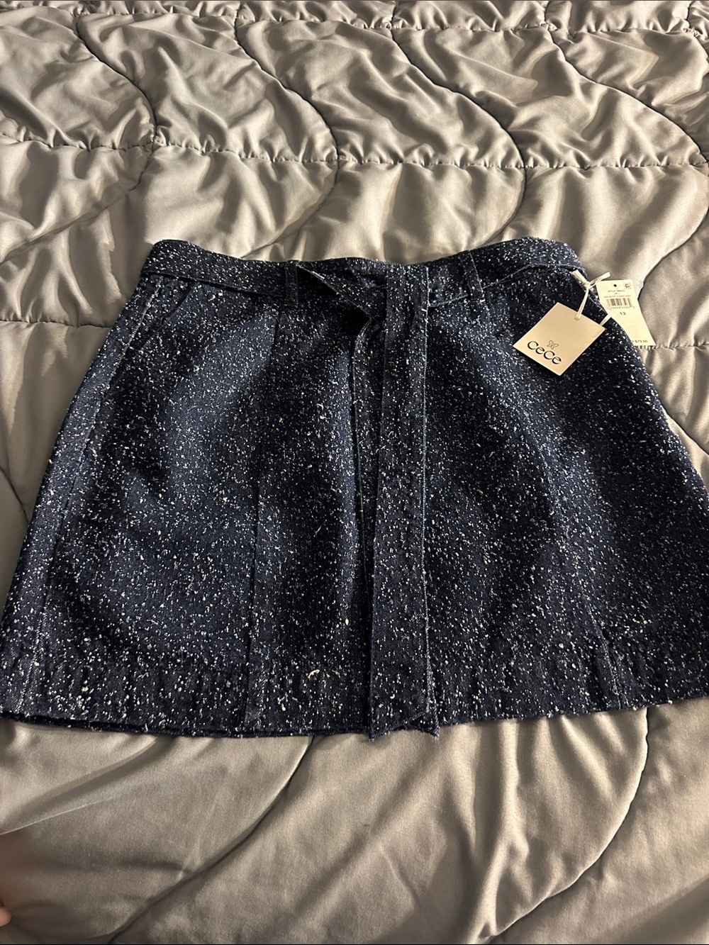 CeCe Navy Speckled Mini Skirt with Tie Waist